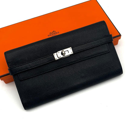 Hermes Kelly Wallet Veau Epsom Black Silver