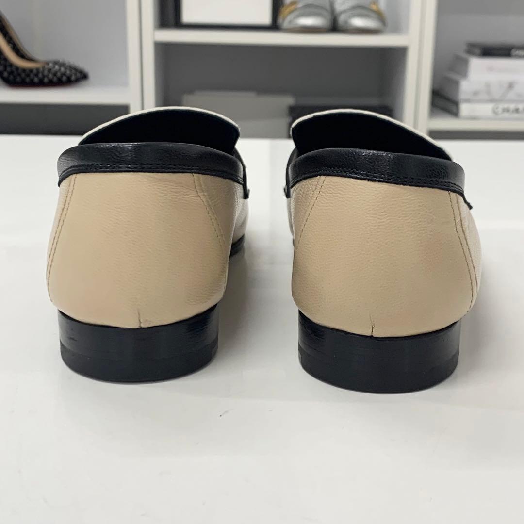 Hermes Royale Leather Hhardware Fringe Loafers Beige Black