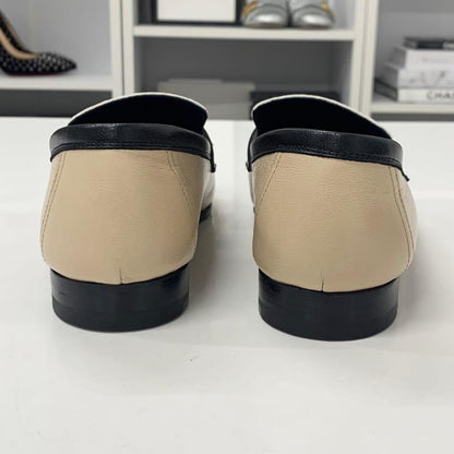 Hermes Royale Leather Hhardware Fringe Loafers Beige Black