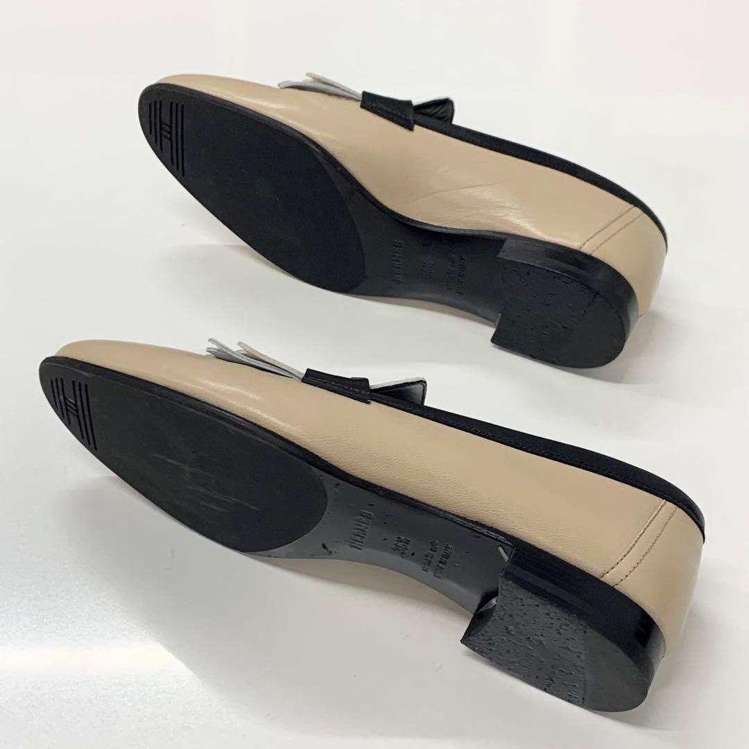 Hermes Royale Leather Hhardware Fringe Loafers Beige Black