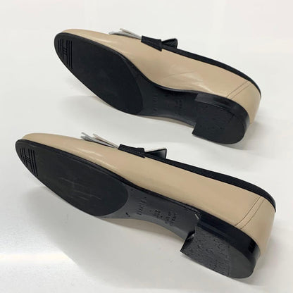 Hermes Royale Leather Hhardware Fringe Loafers Beige Black