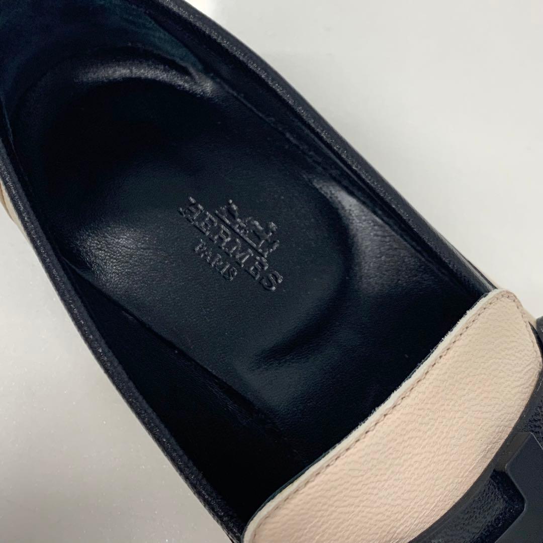 Hermes Royale Leather Hhardware Fringe Loafers Beige Black