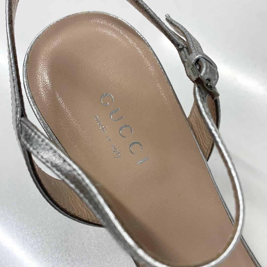 Gucci GG Marmont Leather Sequin Strap Sandals Silver — view 8