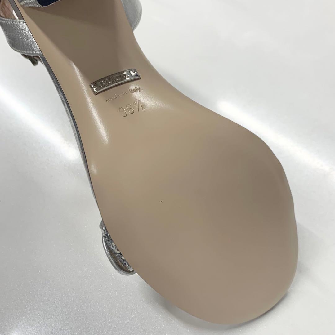 Gucci GG Marmont Leather Sequin Strap Sandals Silver — view 9