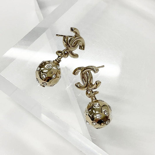 Chanel Earrings Coco Mark Rhinestone Gold