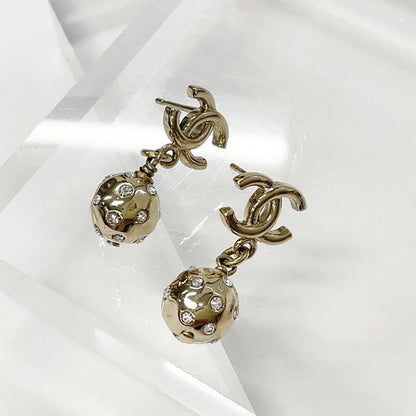 Chanel Earrings Coco Mark Rhinestone Gold