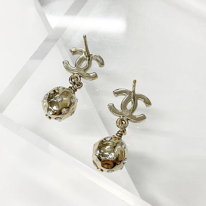 Chanel Earrings Coco Mark Rhinestone Gold