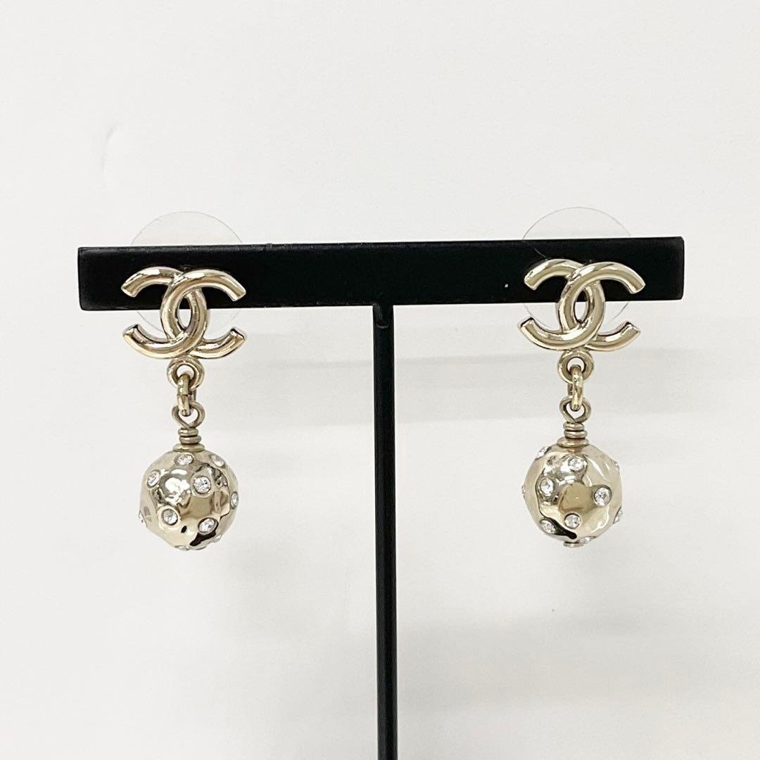 Chanel Earrings Coco Mark Rhinestone Gold