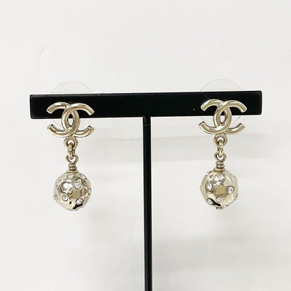 Chanel Earrings Coco Mark Rhinestone Gold