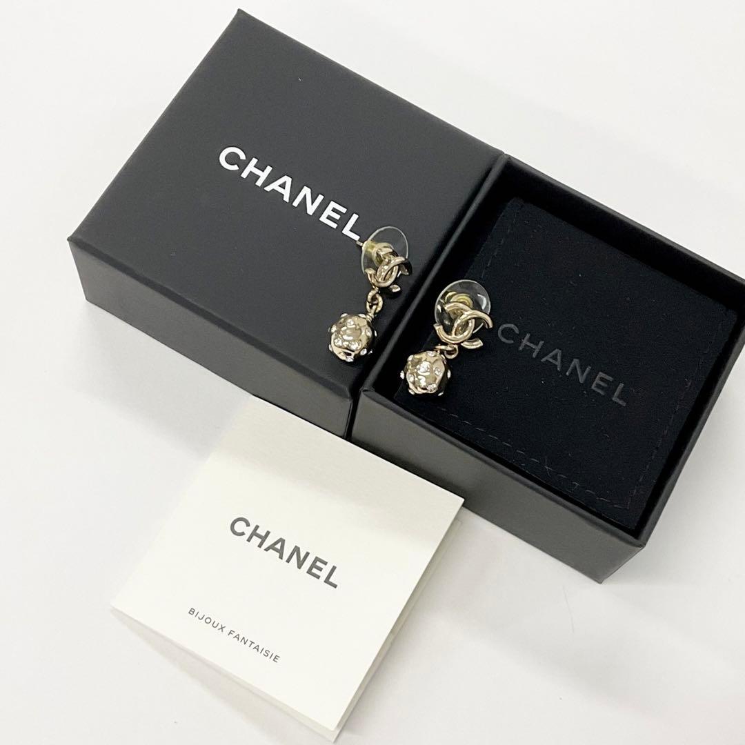 Chanel Earrings Coco Mark Rhinestone Gold