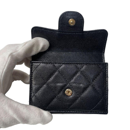 Chanel CC Logo Caviar Leather Trifold Wallet — view 7