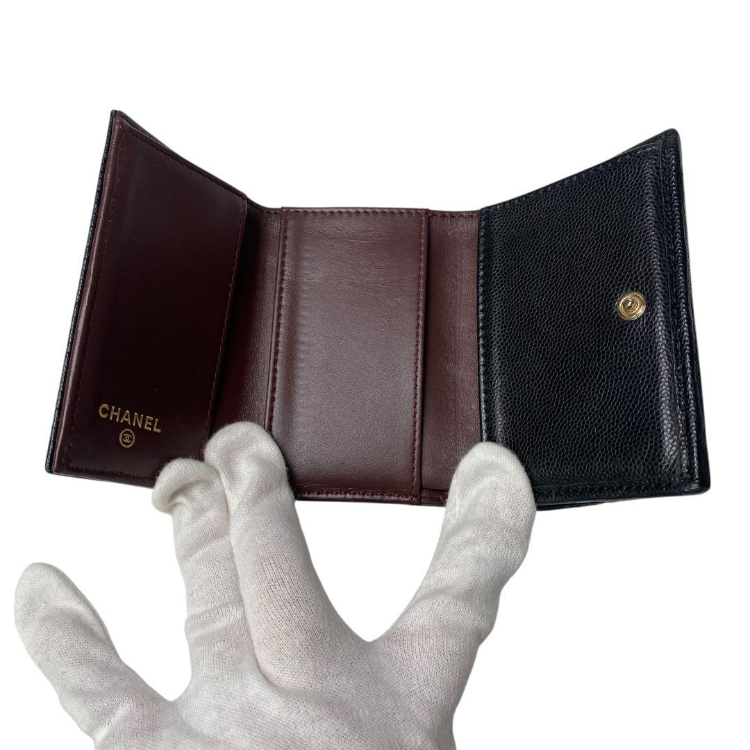 Chanel CC Logo Caviar Leather Trifold Wallet — view 8