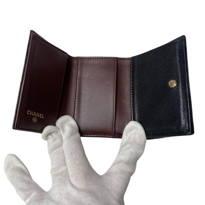Chanel CC Logo Caviar Leather Trifold Wallet — view 8