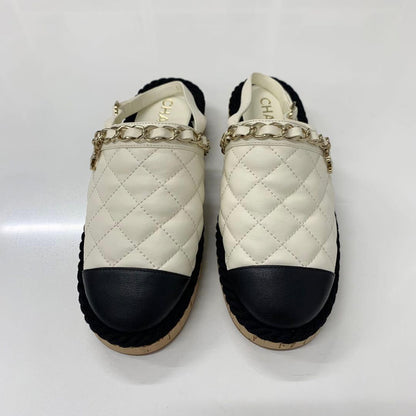 Chanel CC Logo Quilted Chain Leather Cork Sandals — view 2
