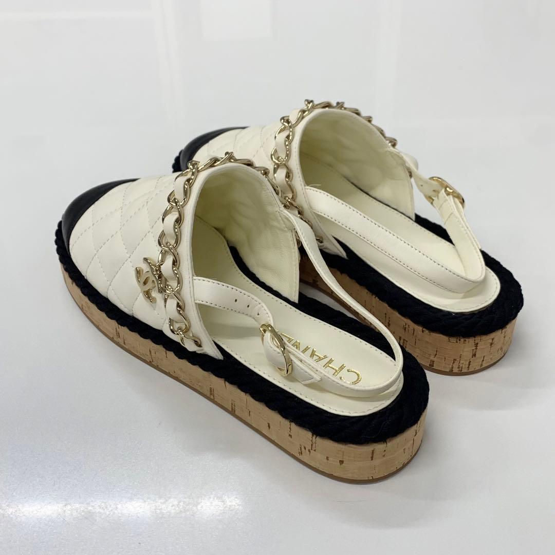 Chanel CC Logo Quilted Chain Leather Cork Sandals — view 4