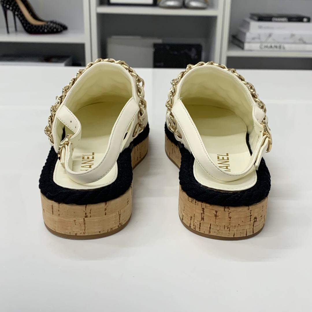 Chanel CC Logo Quilted Chain Leather Cork Sandals — view 5