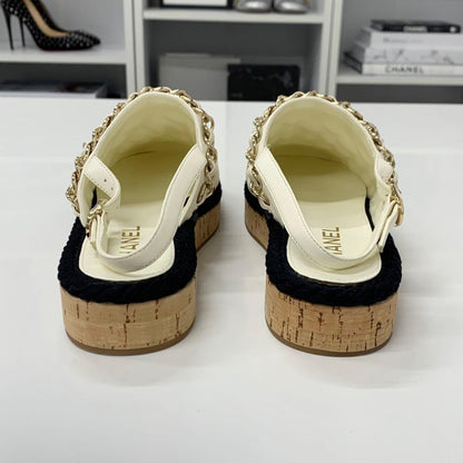 Chanel CC Logo Quilted Chain Leather Cork Sandals — view 5