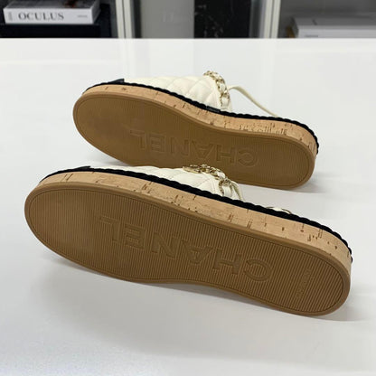 Chanel CC Logo Quilted Chain Leather Cork Sandals — view 6