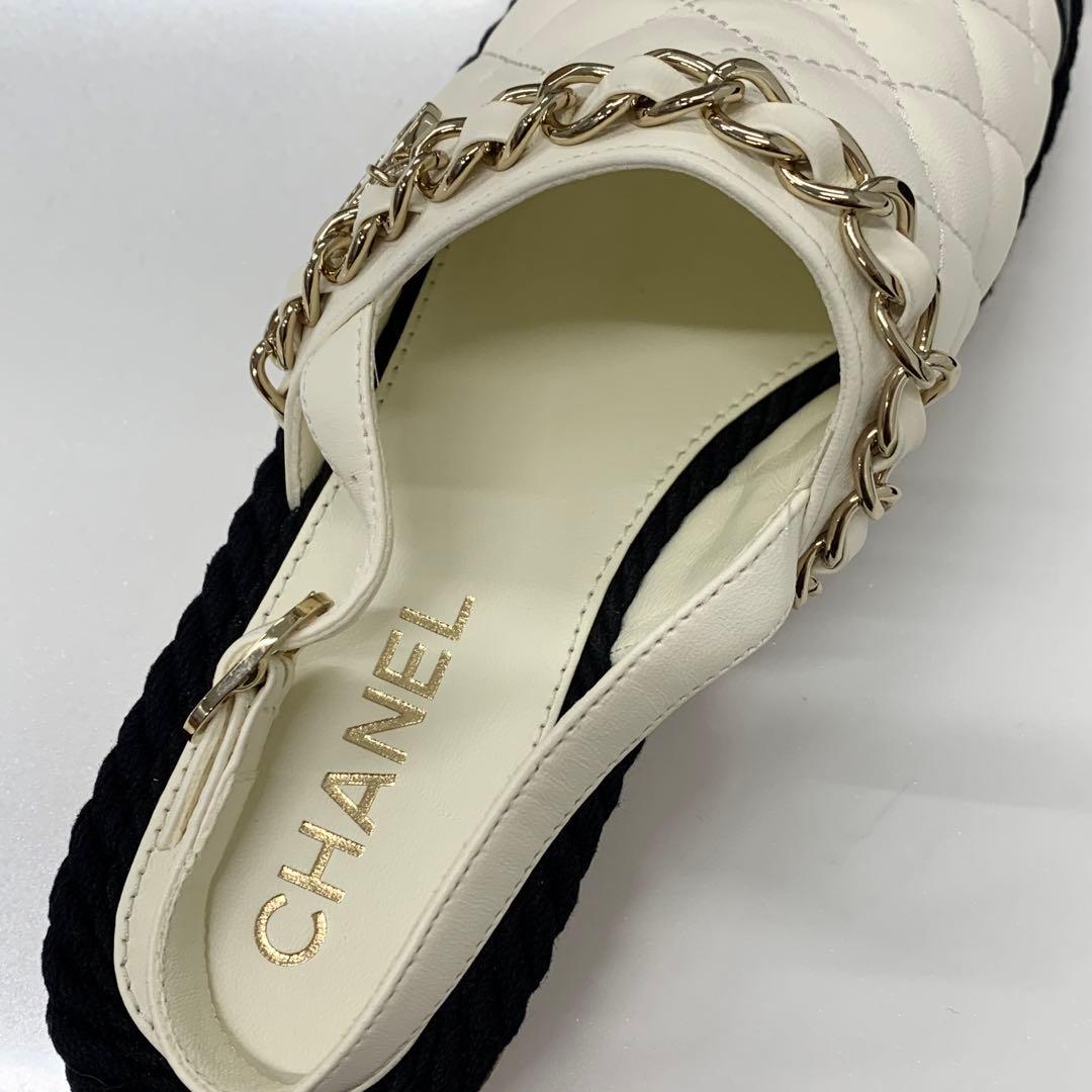 Chanel CC Logo Quilted Chain Leather Cork Sandals — view 7