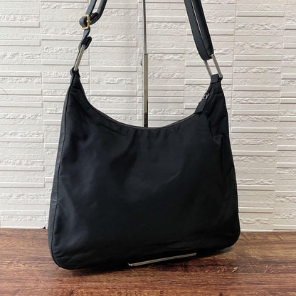 Prada Nylon Triangle Plate Logo Shoulder Bag Black