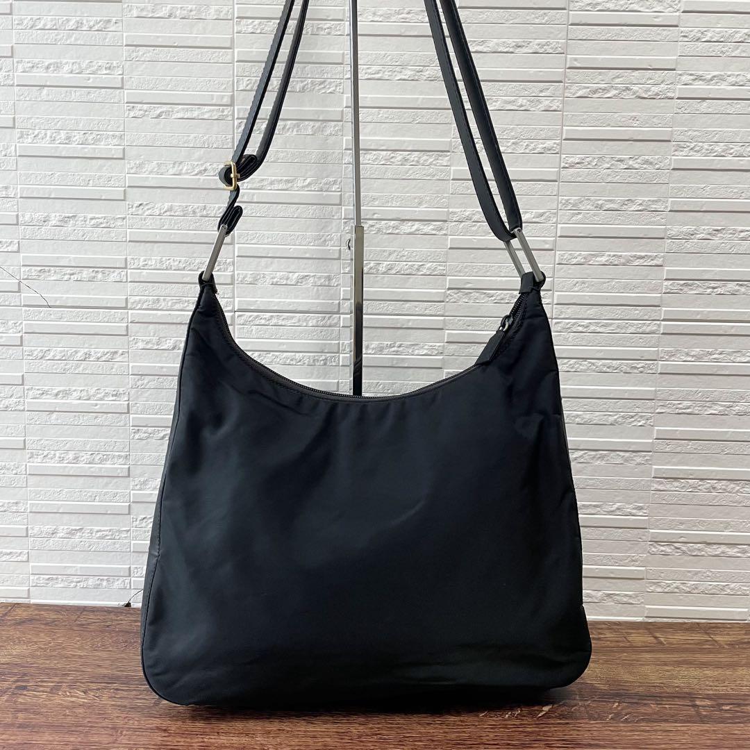 Prada Nylon Triangle Plate Logo Shoulder Bag Black — view 2