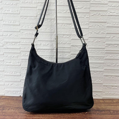 Prada Nylon Triangle Plate Logo Shoulder Bag Black — view 2