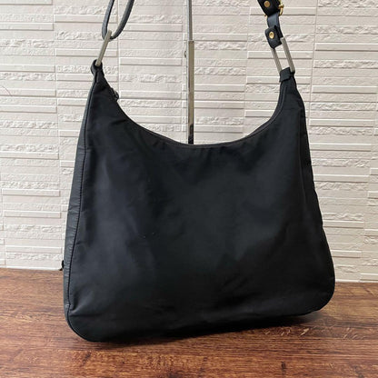 Prada Nylon Triangle Plate Logo Shoulder Bag Black — view 3