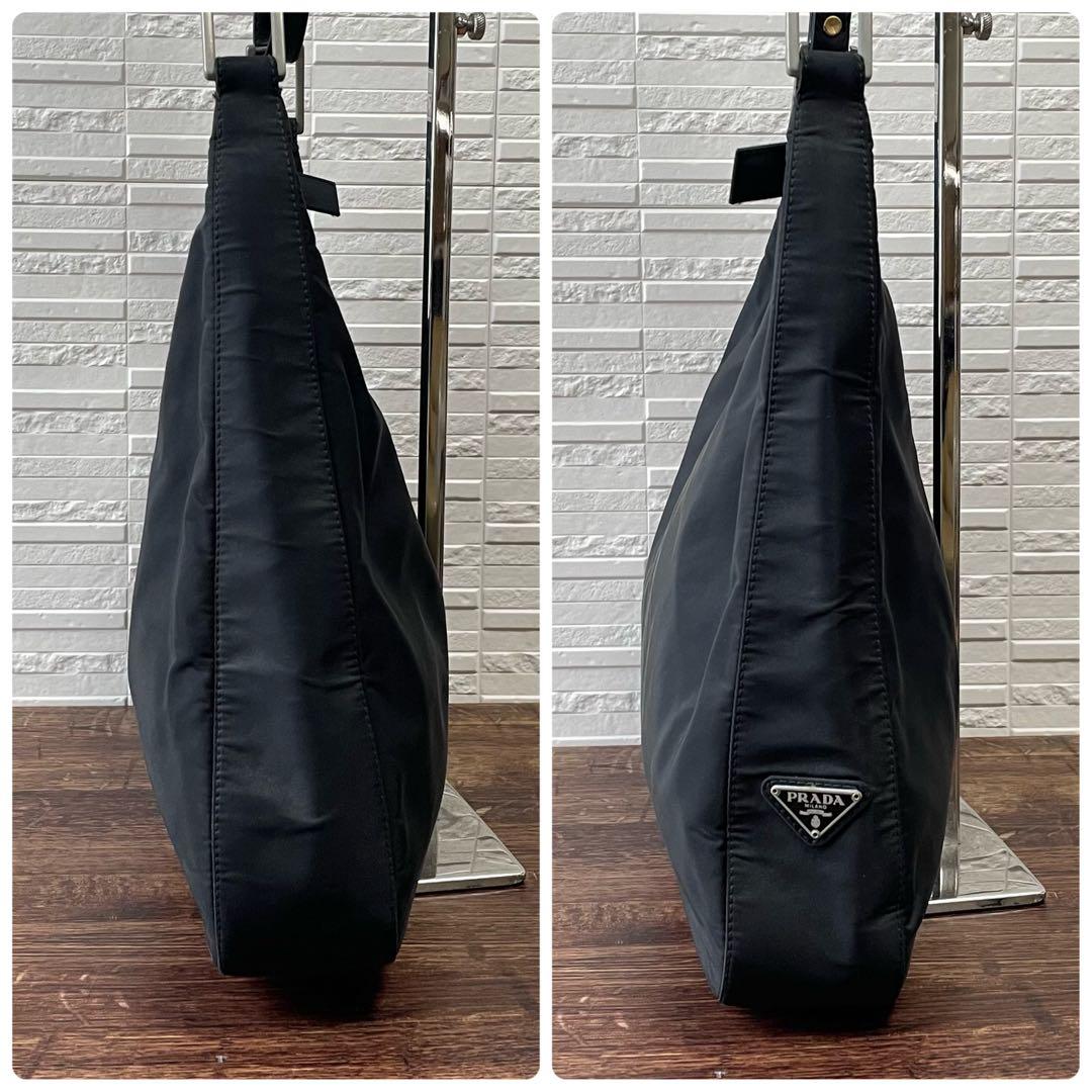 Prada Nylon Triangle Plate Logo Shoulder Bag Black — view 4
