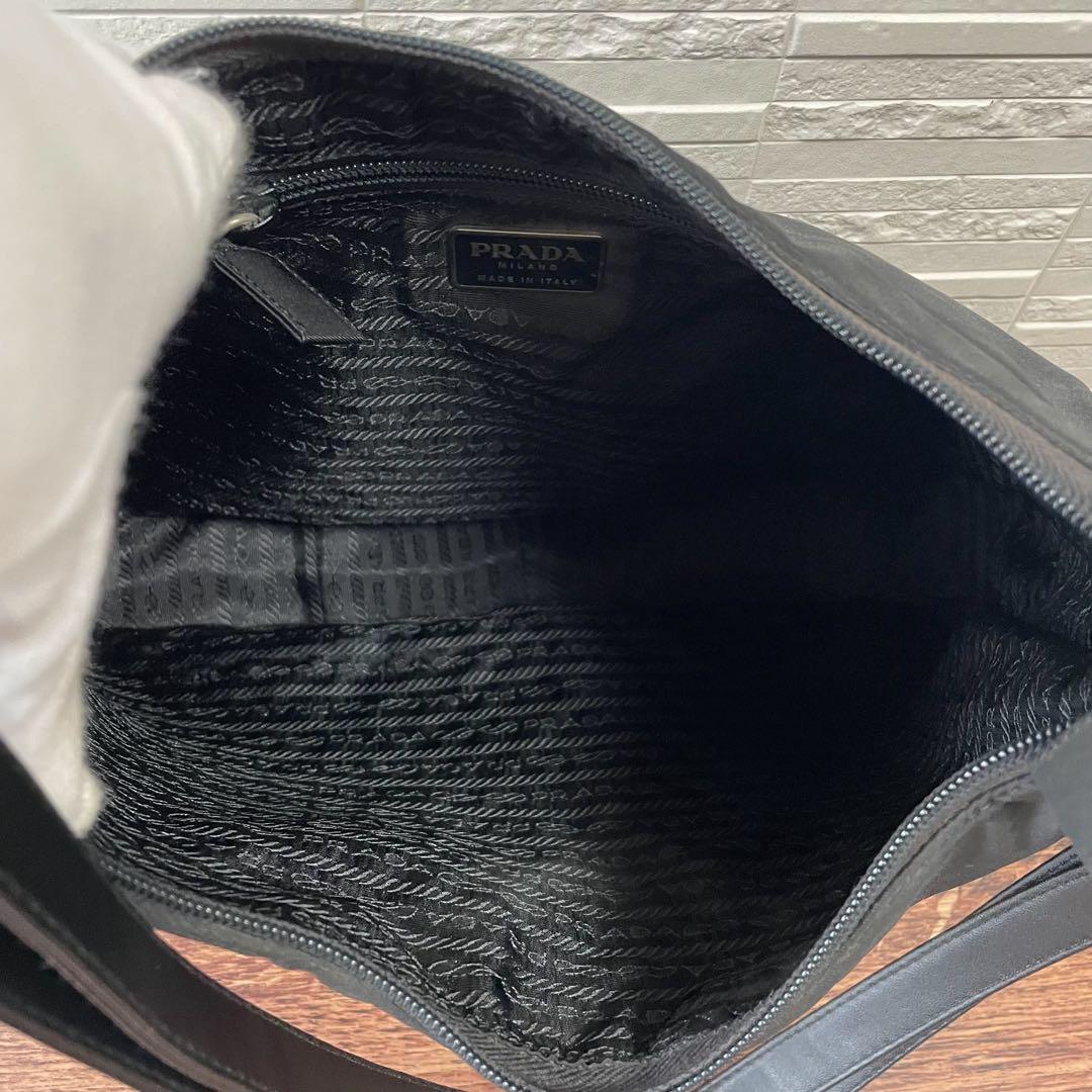 Prada Nylon Triangle Plate Logo Shoulder Bag Black — view 7
