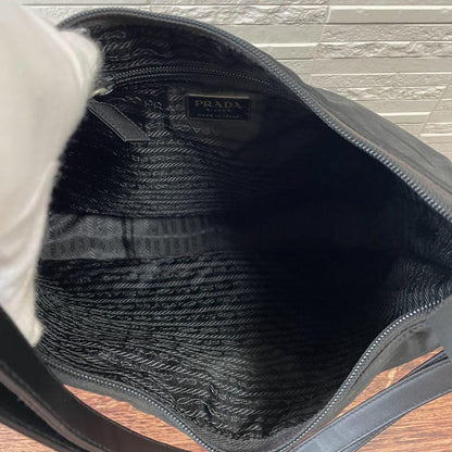 Prada Nylon Triangle Plate Logo Shoulder Bag Black — view 7