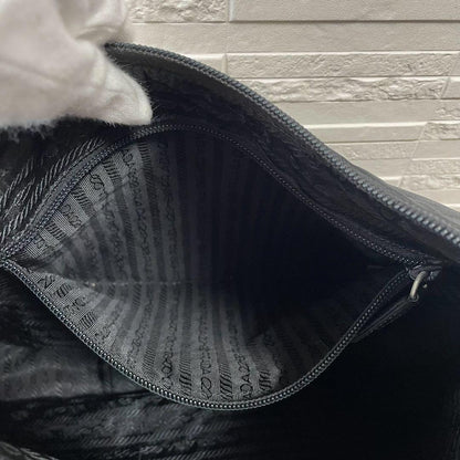 Prada Nylon Triangle Plate Logo Shoulder Bag Black — view 8