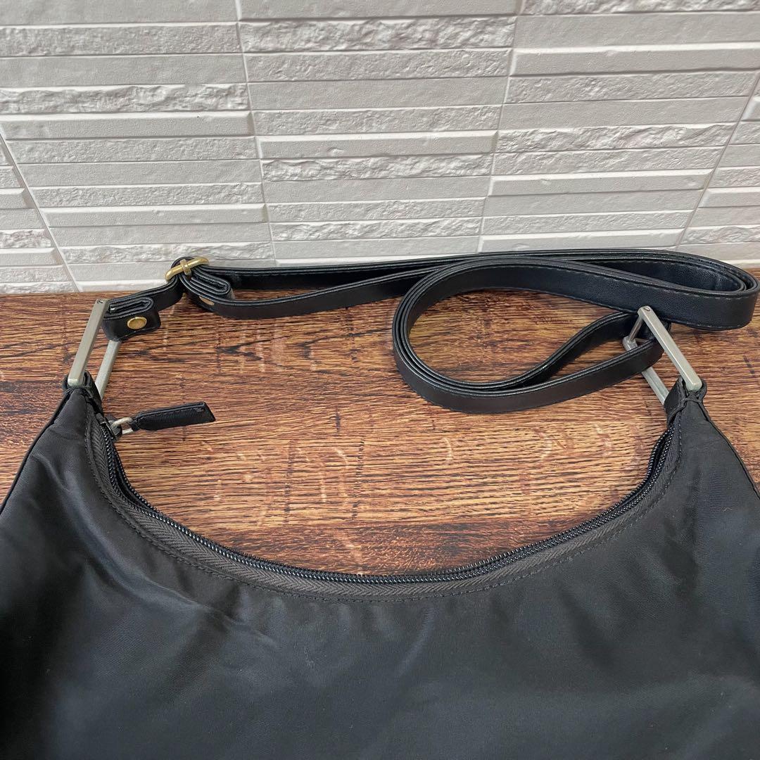 Prada Nylon Triangle Plate Logo Shoulder Bag Black — view 9