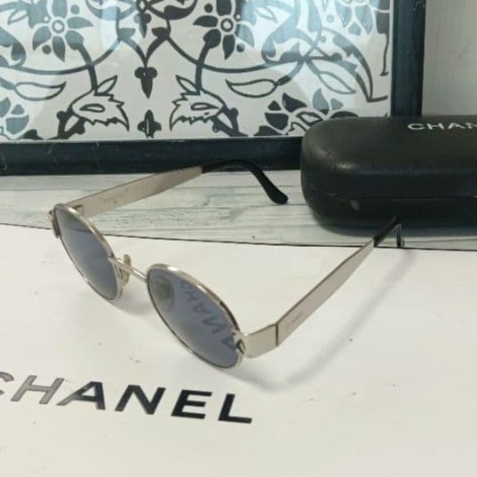 Chanel Sunglasses Silver Black Round Eyewear
