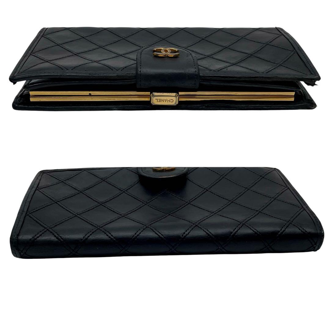 Chanel Quilted Lambskin Wallet Leather CC Logo Black Gold — view 3