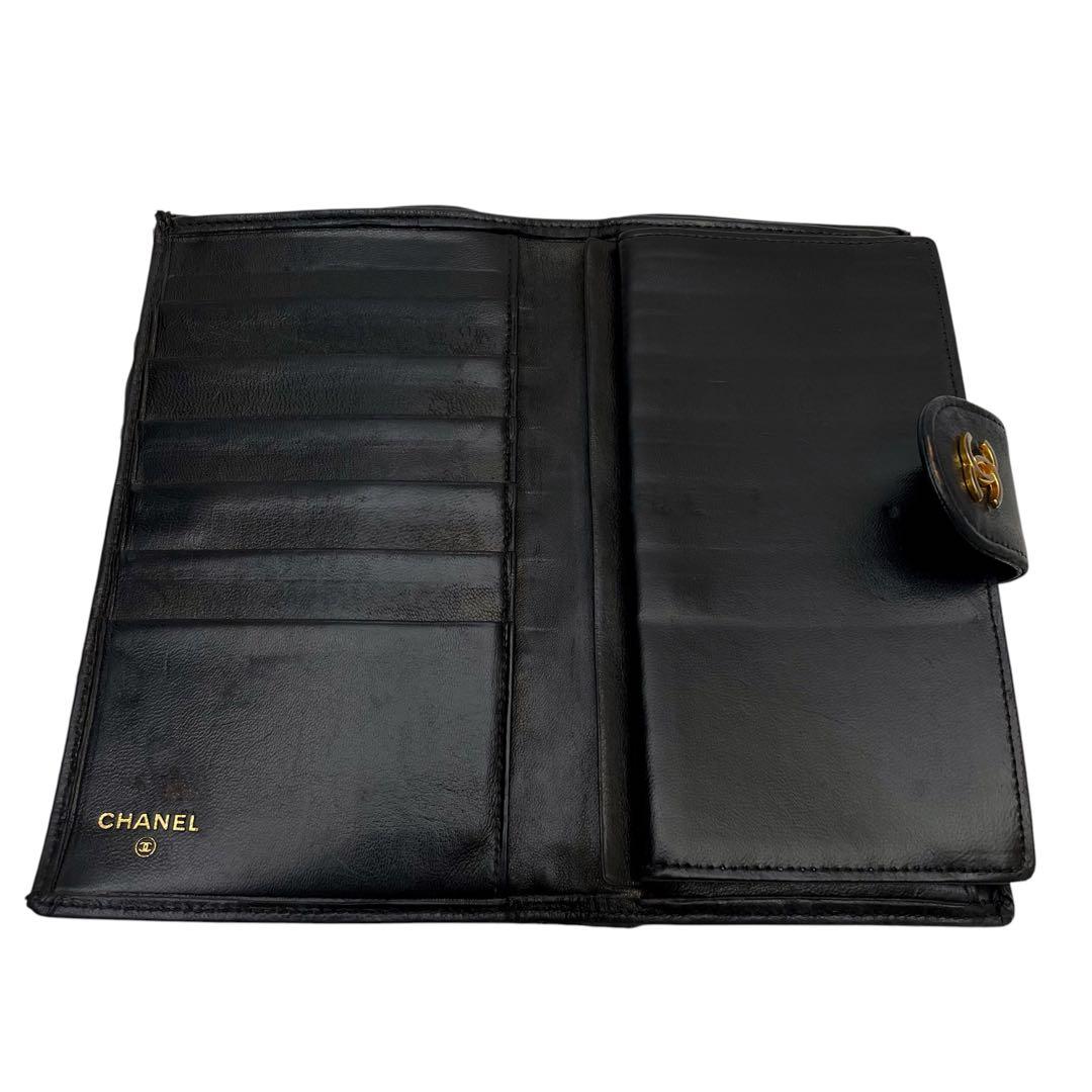 Chanel Quilted Lambskin Wallet Leather CC Logo Black Gold — view 5