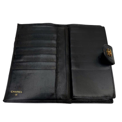 Chanel Quilted Lambskin Wallet Leather CC Logo Black Gold — view 5