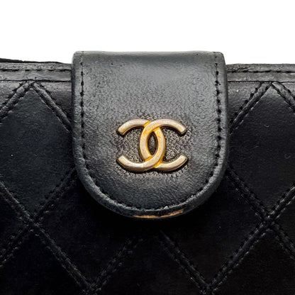 Chanel Quilted Lambskin Wallet Leather CC Logo Black Gold — view 9