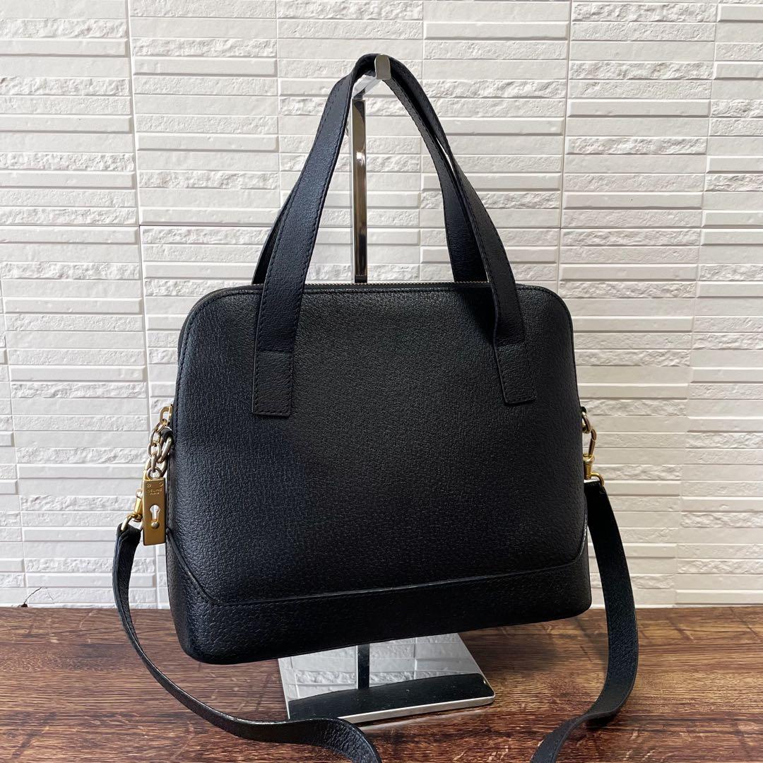 Celine Leather Shoulder Bag 2-Way Gold Black