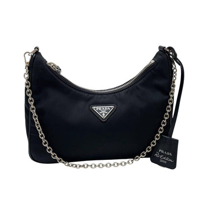 Prada Nylon Saffiano Shoulder Bag Triangleplate Logo Black — view 2