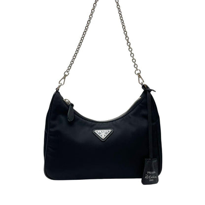 Prada Nylon Saffiano Shoulder Bag Triangleplate Logo Black — view 4