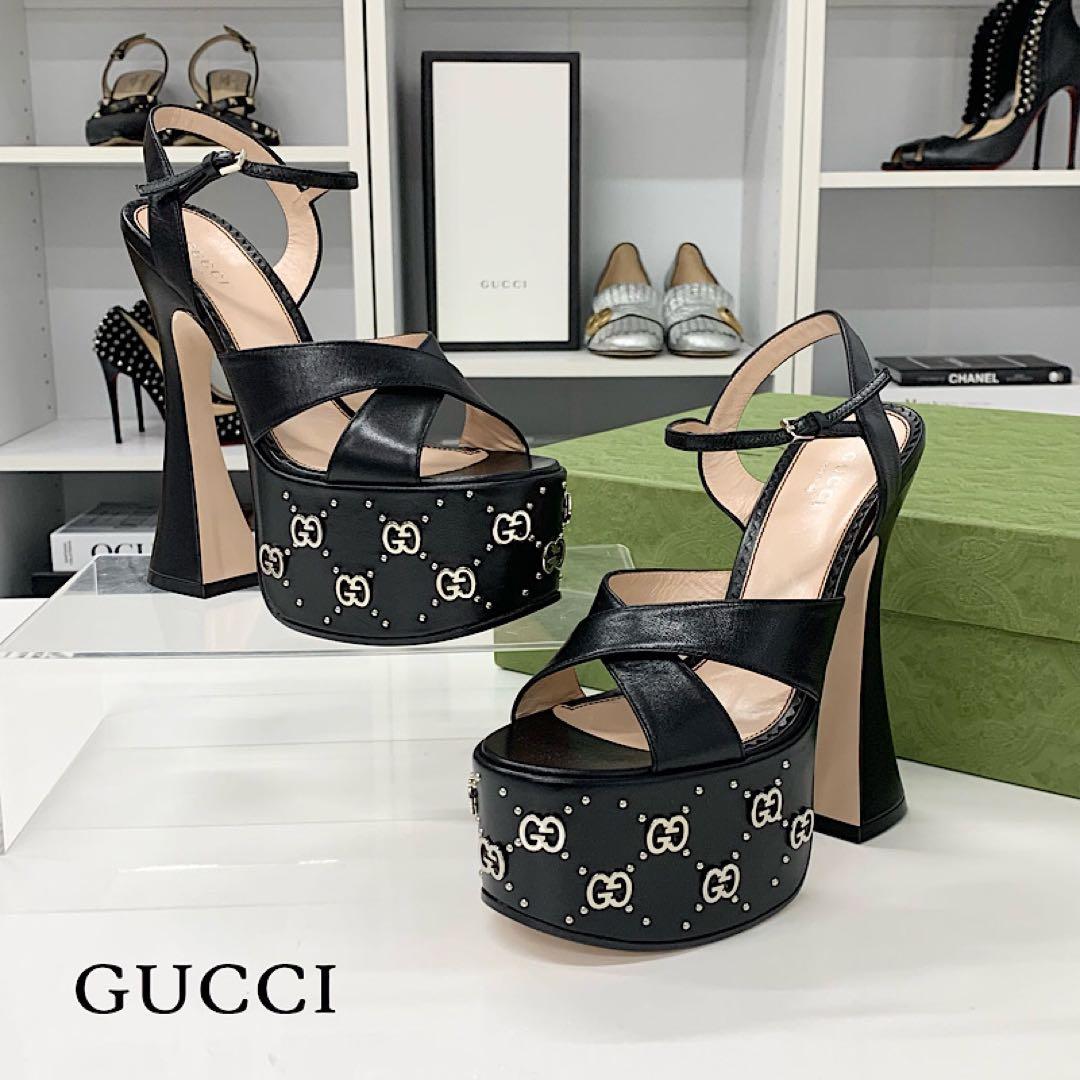Gucci Leather Double Studded Platform Sandals
