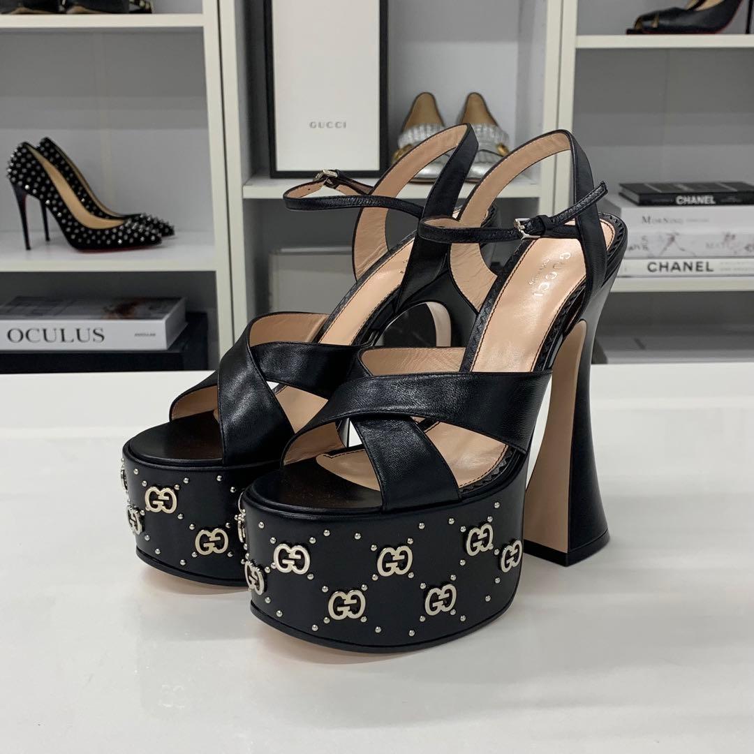 Gucci Leather Double Studded Platform Sandals — view 3