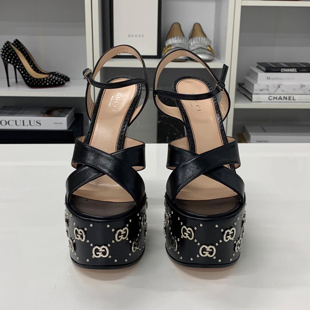 Gucci Leather Double Studded Platform Sandals — view 4