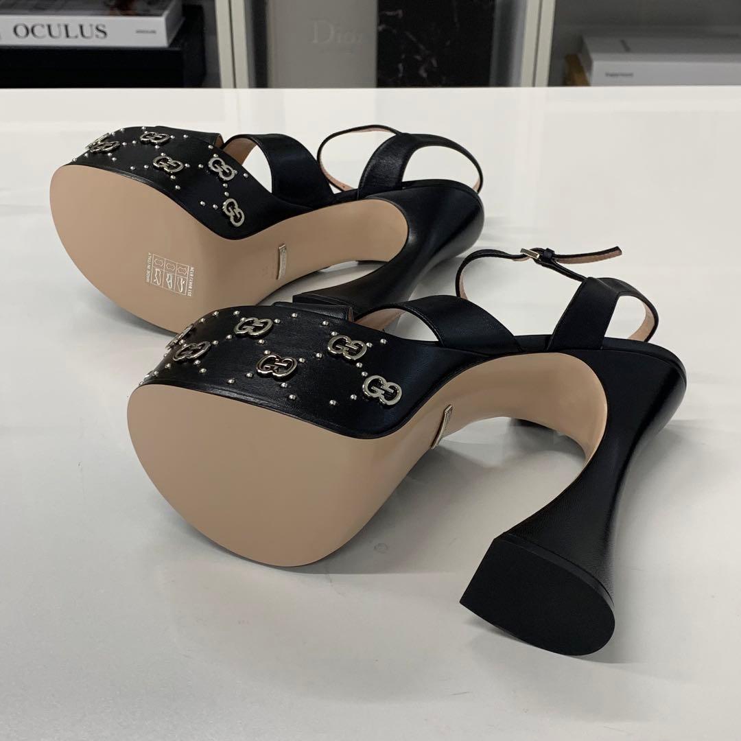 Gucci Leather Double Studded Platform Sandals — view 7