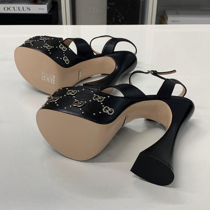 Gucci Leather Double Studded Platform Sandals — view 7