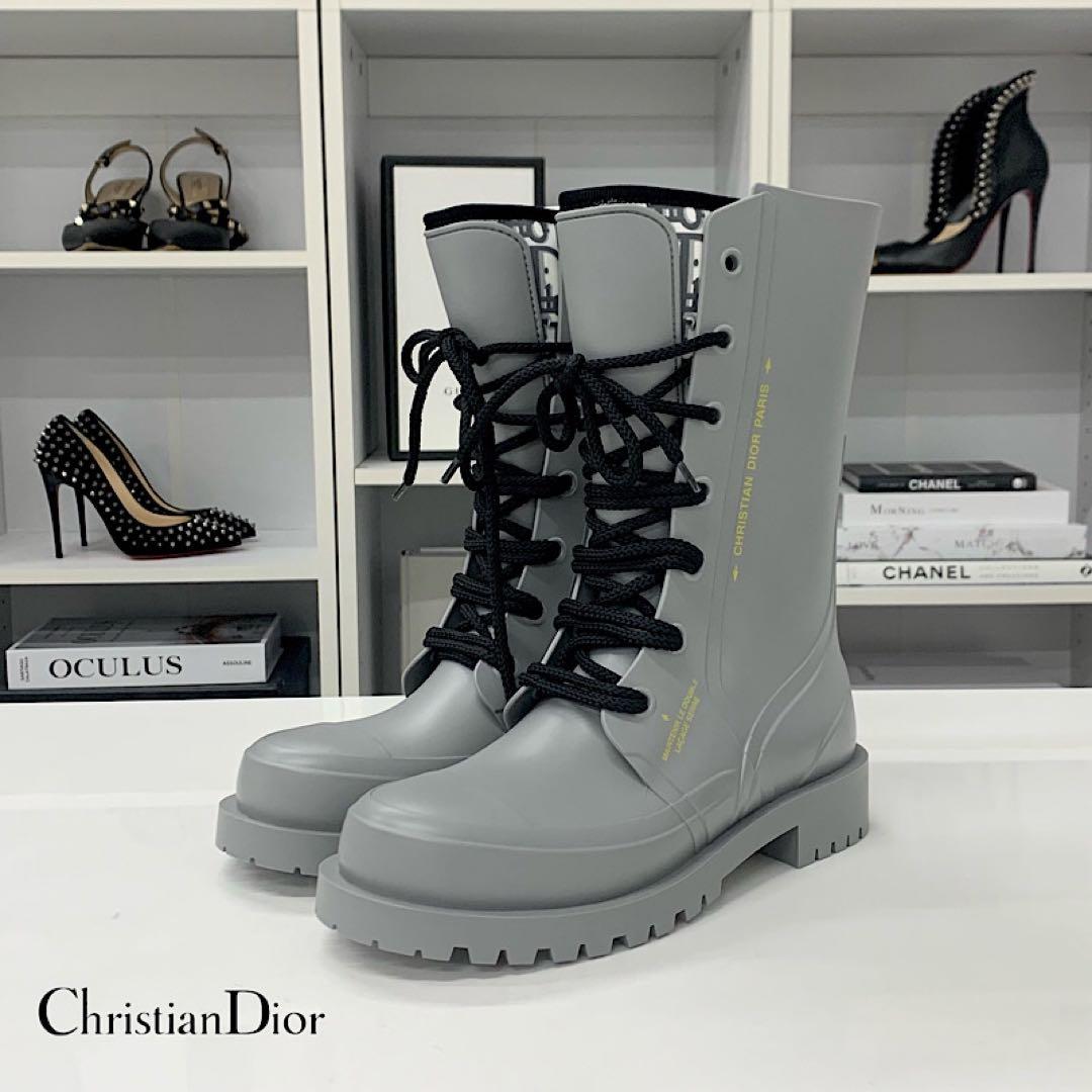 Dior Lava Oblique Crease Up Rain Boots Gray