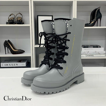 Dior Lava Oblique Crease Up Rain Boots Gray