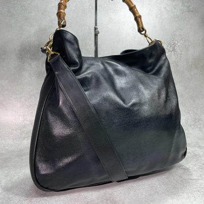 Gucci Shoulder Bag 2-Way Bamboo Black Leather