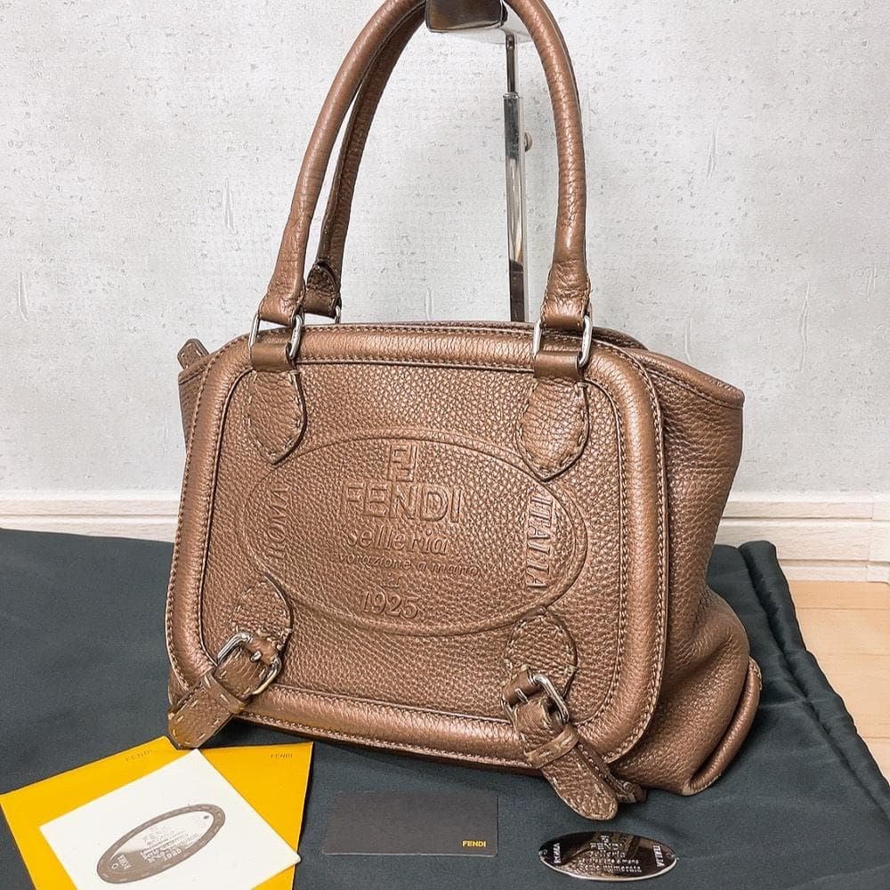 Fendi Selleria Romano Leather Handbag Brown