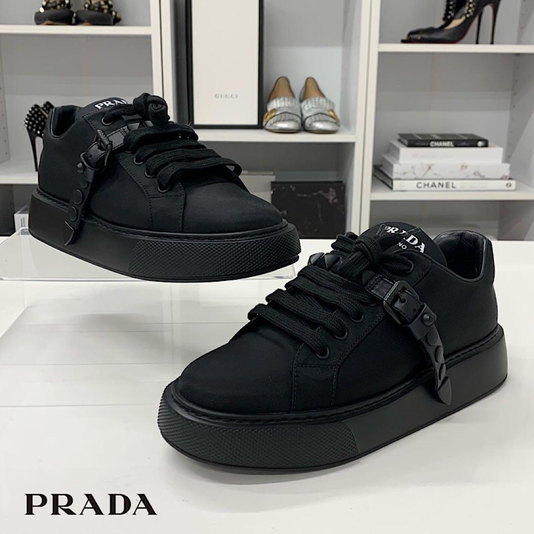 Prada Studded Buckle Logo Studded Belt Sneakers